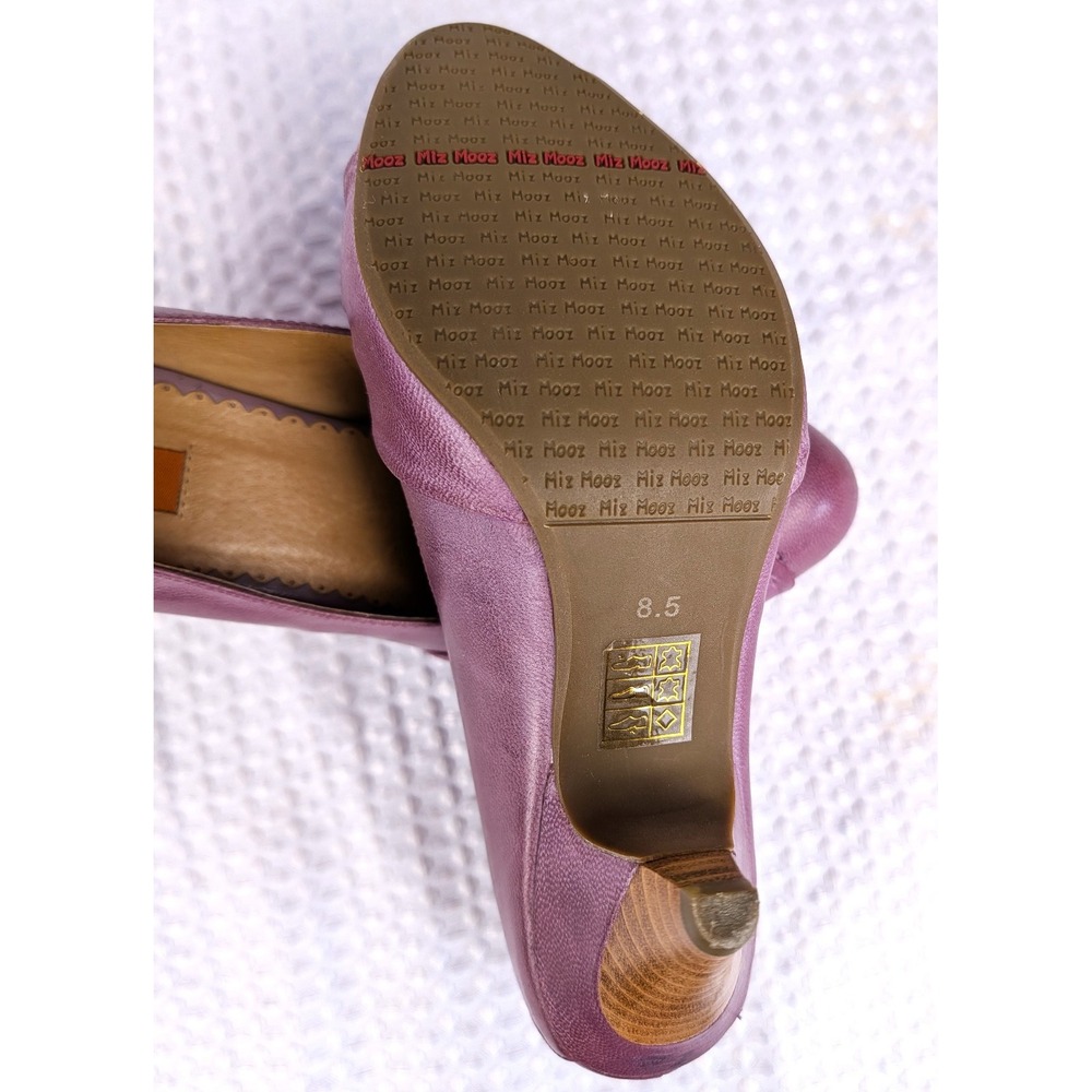 Miz Mooz Felicity Purple Leather Pleated Twist Toe Pump 8.5 Cone Heel - Picture 10 of 16